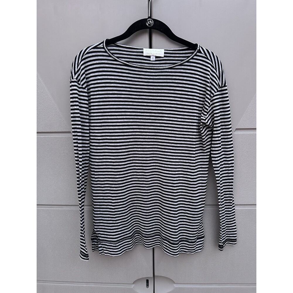 The Lady & The Sailor Jersey Striped Black & Grey Long Sleeves Tee Crew Neck S